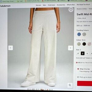 lululemon athletica Wide-Leg Swift Mid-Rise Pants in Bone